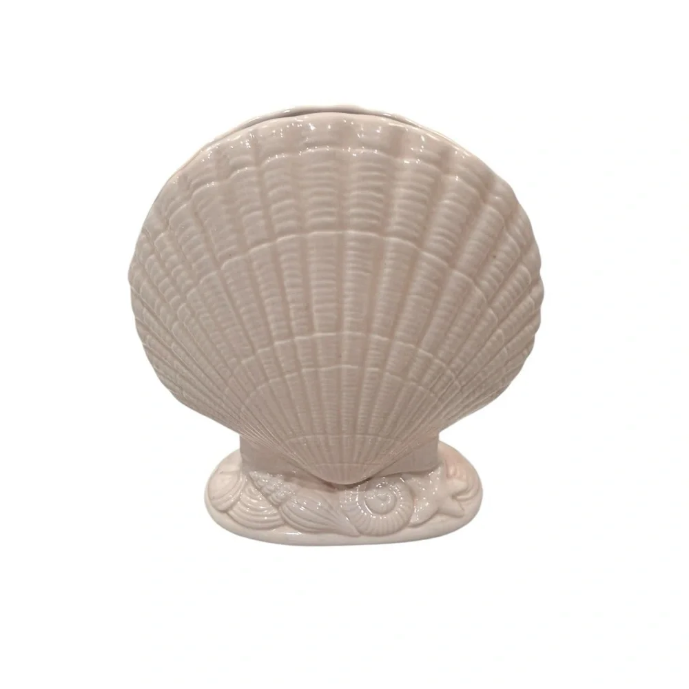 Vintage 80s Lasko for Mikasa Seashell Vase Pink Ceramic Conch Planter Japan 8”